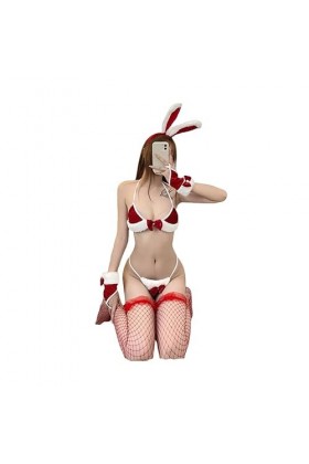 Costume de Lapin de Noël Sexy Lacets Lingerie Ensemble Femmes Sexy Exotique Ouvert String Ligature Bikini Three Set Couleur 