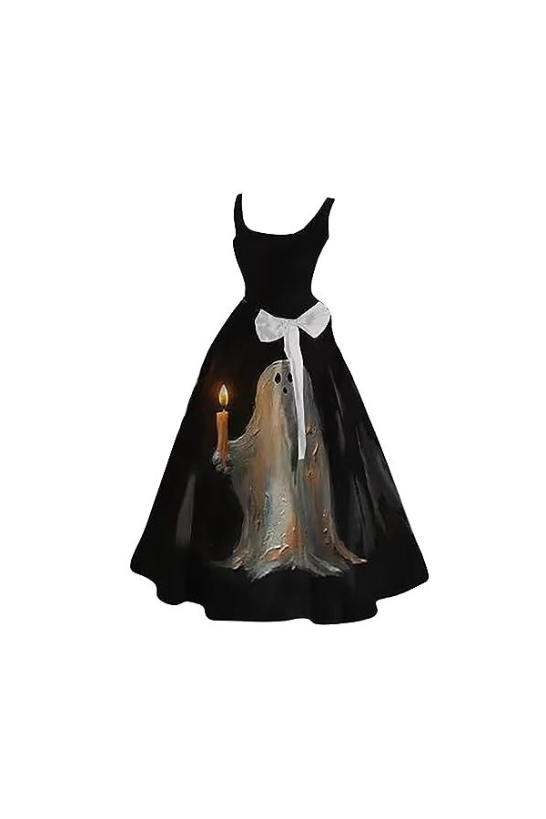 CUTeFiorino Robes moulantes sexy pour femme - Robe dHalloween avec imprimé - Décontractée - Col rond - Sexy - Sans manches -