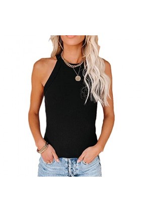 T-shirt côtelé Manches, Débardeur côtelé Coupe Slim pour Femmes dentraînement Pure Color Stretch 12 