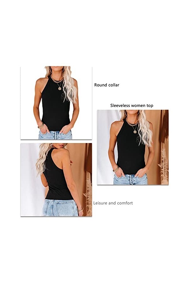 T-shirt côtelé Manches, Débardeur côtelé Coupe Slim pour Femmes dentraînement Pure Color Stretch 12 