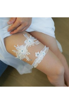 ENUDKON Jarretière de Mariage en Dentelle, Jarretelles à Fleurs en Strass for Femmes, Accessoires de Jambe de mariée, Anneau 