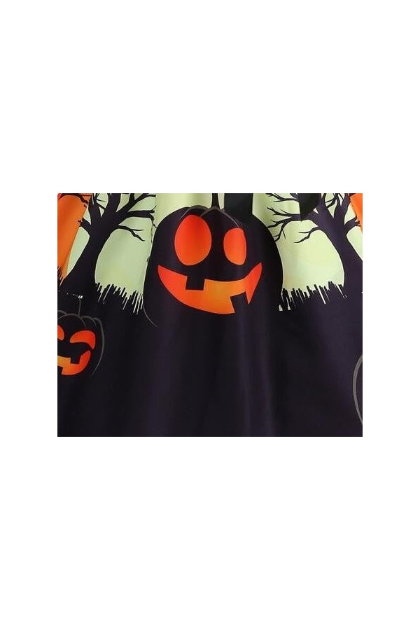 Costume Robe Halloween Fleur col carré Manches Longues Impression Sexy Grande Robe trapèze Robe Chic Noire Yellow, M 