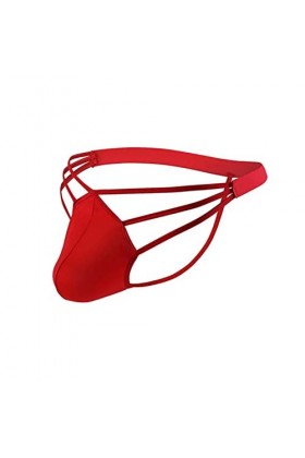 CHOUBAGUAI String Sexy G pour Homme Bretelles en Soie Glacée Clubwear Bas du Corps Lingerie T Dos Mankini Slip-Rouge Ceinture