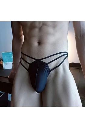 CHOUBAGUAI String Sexy G pour Homme Bretelles en Soie Glacée Clubwear Bas du Corps Lingerie T Dos Mankini Slip-Rouge Ceinture