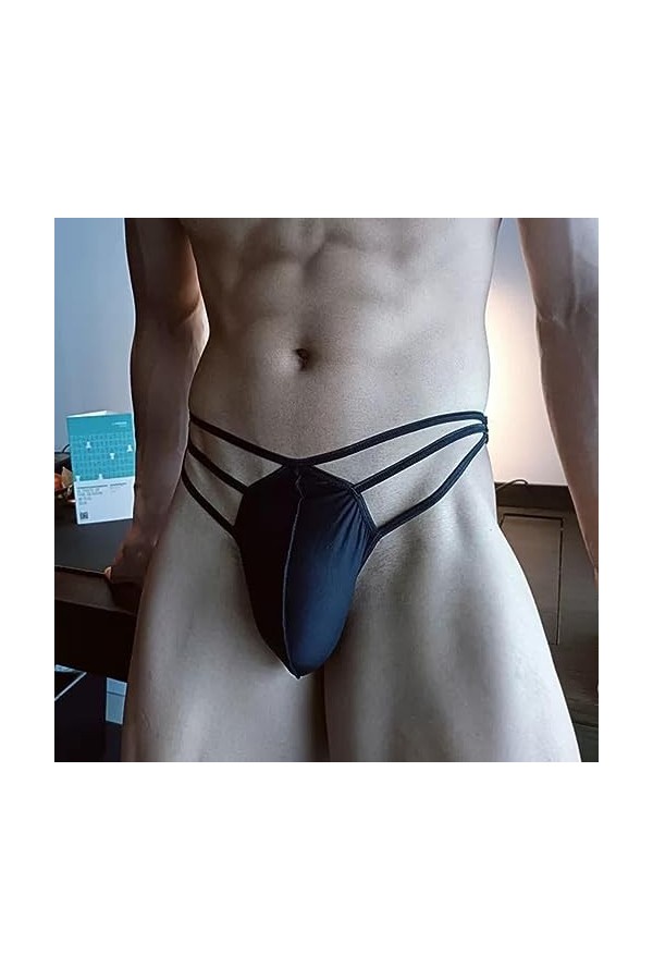 CHOUBAGUAI String Sexy G pour Homme Bretelles en Soie Glacée Clubwear Bas du Corps Lingerie T Dos Mankini Slip-Rouge Ceinture