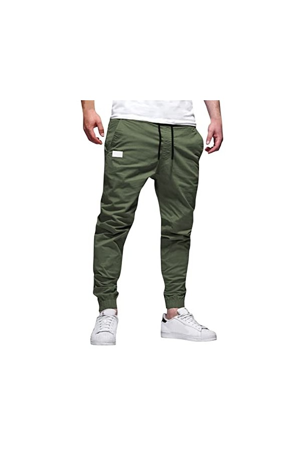 Pantalon de jogging pour homme - Coupe droite - Pantalon mi-poches - Taille solide - Style décontracté - Pour homme, vert, L