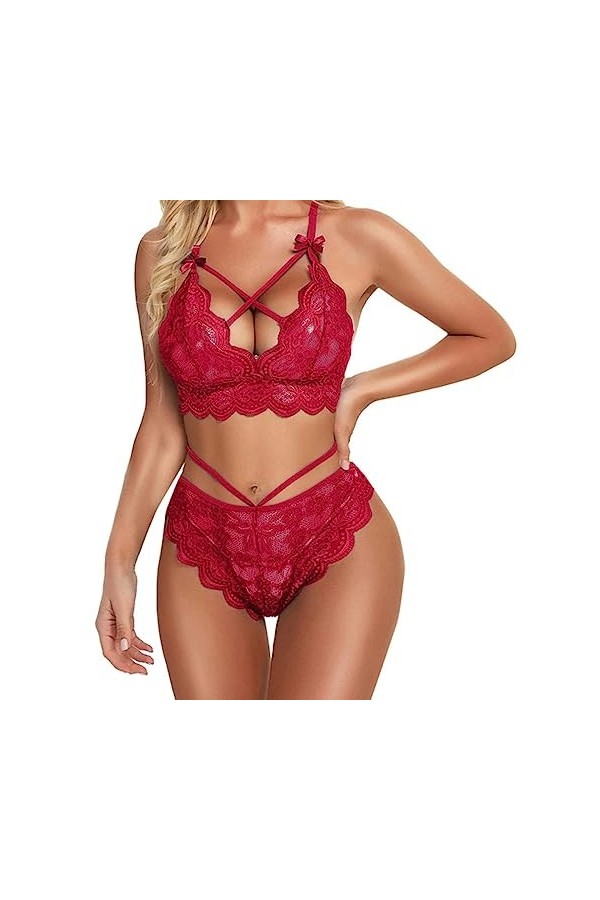 Ensemble de Soutien-Gorge Grande Taille Ensemble de Lingerie Sexy pour Femmes Soutien-Gorge en Dentelle Florale et Culotte En