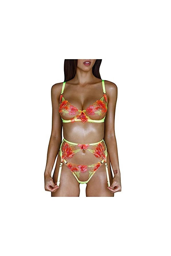 sous-Vetements Femme 2 Pièce Ensemble Soutien Gorge et String Dentelle Lingerie Sexy Ensemble Sexy Vêtements De Nuit Erotique