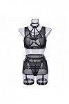Mode Nouveau Sexy Laçage Complexe Heavy Craft Entrelacement Sexy sous-Vêtements 5 Pièces Ensemble Mini Robe Sexy Hot Black, 