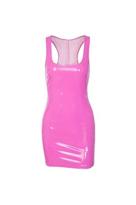 Robe En Cuir Rose, Robe En Cuir À Thème pink, Robe Moulante De Fête Rose, Mini Robe Rose En Polyester, Robe Débardeur Moulant