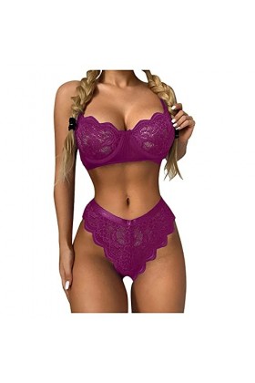 Vêtements De Nuit Femme 2 Pièce sous-Vetements Erotique Ensemble Soutien Gorge et String Dentelle Lingerie Sexy Ensemble Sexy