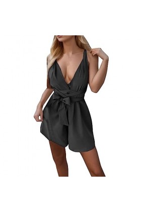 Combinaison femme noire élégante combinaison courte élégante combinaison sexy femme fête ample été nouveau profond V sexy ouv