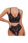 Lingerie Sexy pour Femme Soutien-Gorge en Dentelle Florale Culotte Ouverte à lentrejambe Costume de Sexe Lingerie Lingerie P