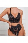 Lingerie Sexy pour Femme Soutien-Gorge en Dentelle Florale Culotte Ouverte à lentrejambe Costume de Sexe Lingerie Lingerie P
