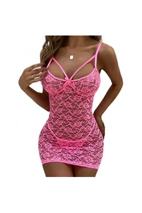 JINZIJINYU Nuisette Sexy Femme Robe DÉté Sexy En Dentelle À Fleurs Verticales Avec Coutures En Dentelle Rose L