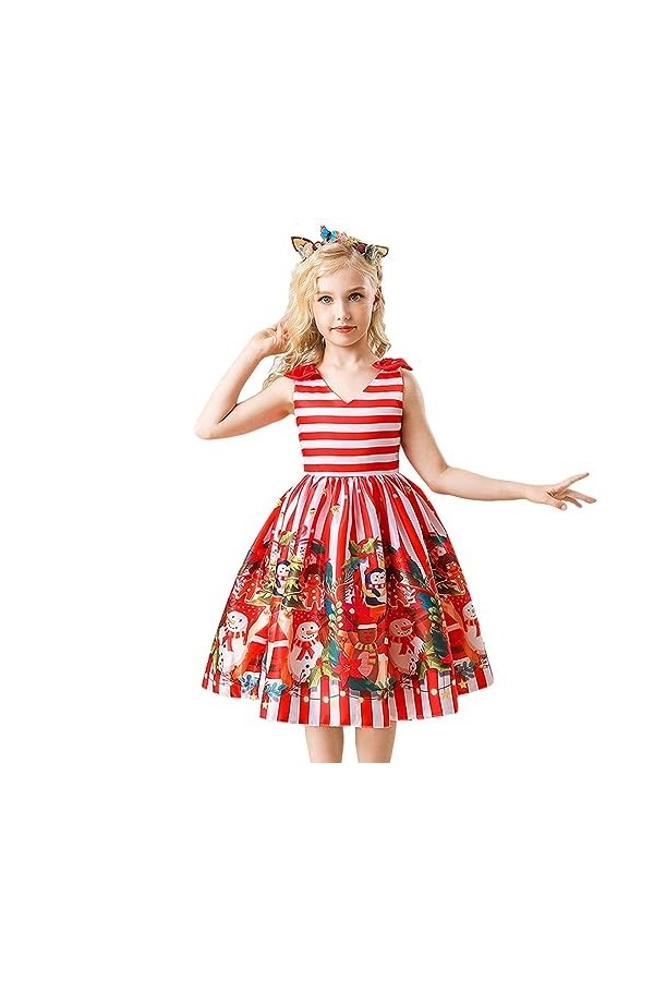 Qihuyi Noël pour | Robe à Manches Courtes pour Filles | Robes décontractées Noël à Manches Courtes avec des bonhommes Neige C
