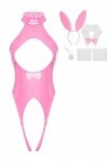 JEATHA Costume De Lapin Sexy Femme Bodysuit Sexy Ouvert Poitrine Catsuit Similicuir Sans Manches Ensemble Lingerie Séduction 