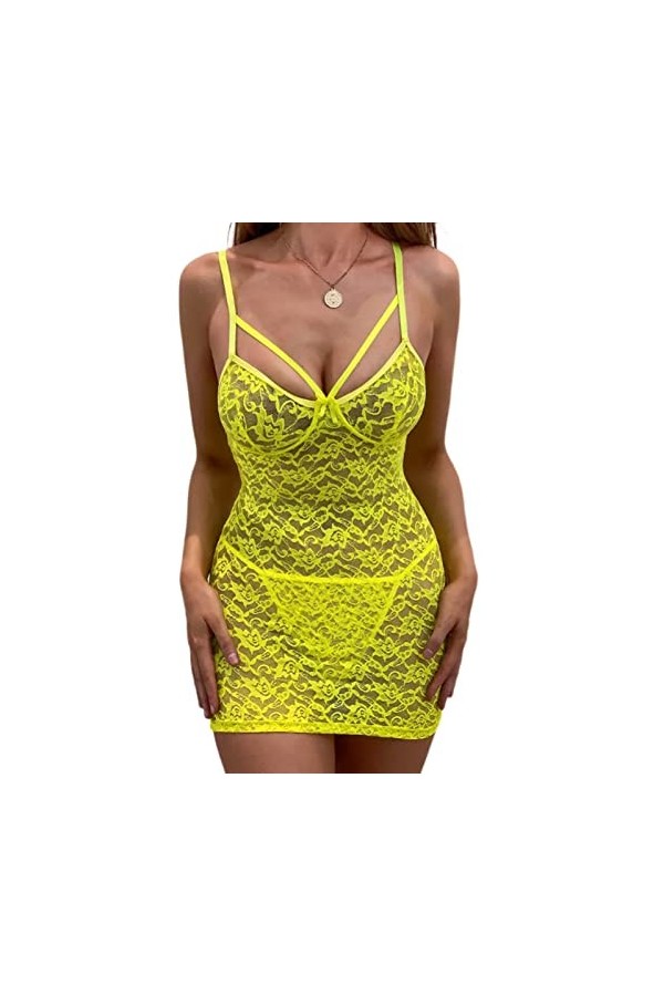 JINZIJINYU Nuisette Sexy Femme Robe DÉté Sexy En Dentelle À Fleurs Verticales Avec Coutures En Dentelle Rose L