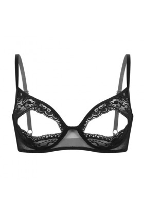 Sexy Lingerie Érotique Femme Bralette Ouverte en Dentelle avec Tétons Fendus, Noir, XXL