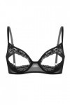 Sexy Lingerie Érotique Femme Bralette Ouverte en Dentelle avec Tétons Fendus, Noir, XXL