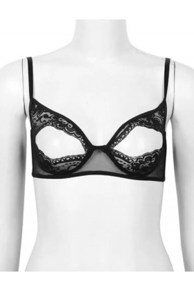 Sexy Lingerie Érotique Femme Bralette Ouverte en Dentelle avec Tétons Fendus, Noir, XXL