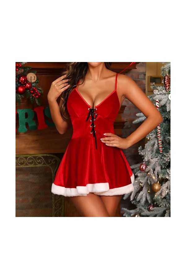 Fulidngzg Lingerie de Noël pour femme - Sexy - Lingerie sexy - Tenue sexuelle - Grande taille - Robe de Noël - Robe érotique
