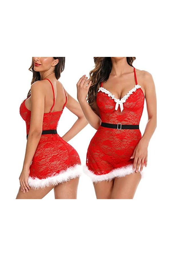 Fulidngzg Robe de Noël pour femme - Robe XXL - Robe de Noël - Fête de Noël - Cosplay - Lingerie érotique - Costume de Père No
