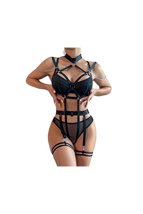 Lingerie Sexy Femme Coquine Hot Grande Taille Sangle pour Femmes Sexy Cosplay chaîne Quatre pièces Sexy sous-vêtements Body S