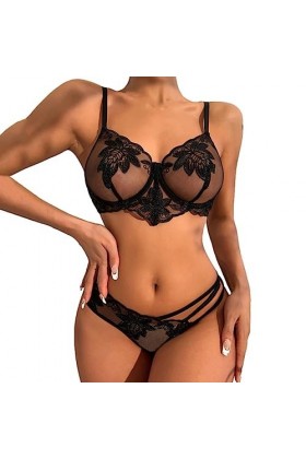 Ensemble de Lingerie Sexy pour Femme avec Broderie Florale et Culotte de Soutien-Gorge en Dentelle sans Fil avec Soutien-Gorg