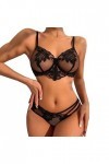 Ensemble de Lingerie Sexy pour Femme avec Broderie Florale et Culotte de Soutien-Gorge en Dentelle sans Fil avec Soutien-Gorg