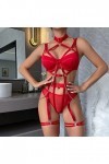 Sangle pour Femmes Sexy Cosplay chaîne Quatre pièces Sexy sous-vêtements Ensemble De Lingerie Dentelle Top Red, M 