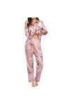 Ensemble de Pyjama Femme 2 pièce Pyjama en Satiné en Soie avec Poche Manche Longue Classique VêTements de Nuit Col en V Top 