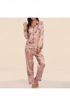 Ensemble de Pyjama Femme 2 pièce Pyjama en Satiné en Soie avec Poche Manche Longue Classique VêTements de Nuit Col en V Top 