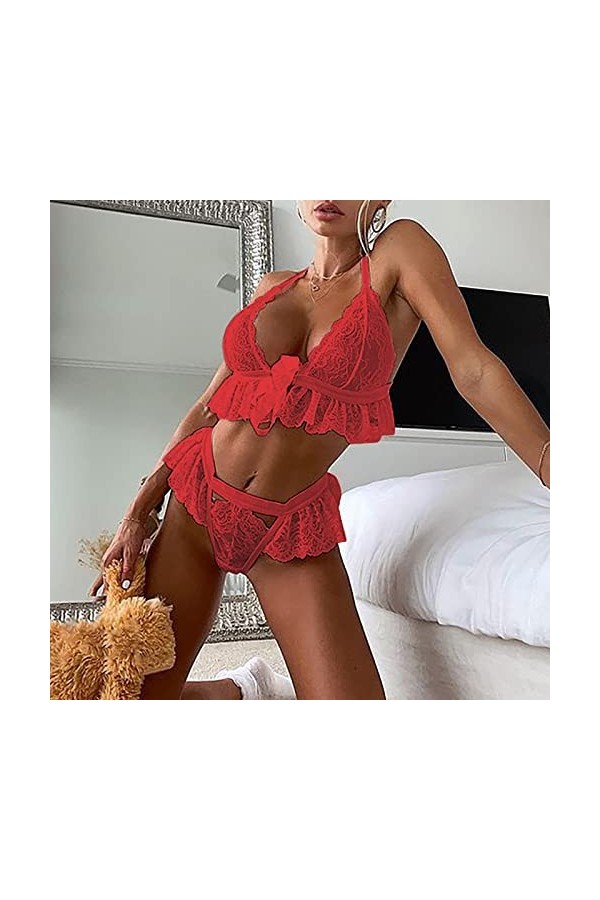 Femme Ensemble Soutien Gorge et String Erotique Lingerie Sexy Ensemble 2 Pièce Vêtements De Nuit Sexy sous-Vetements Dentelle