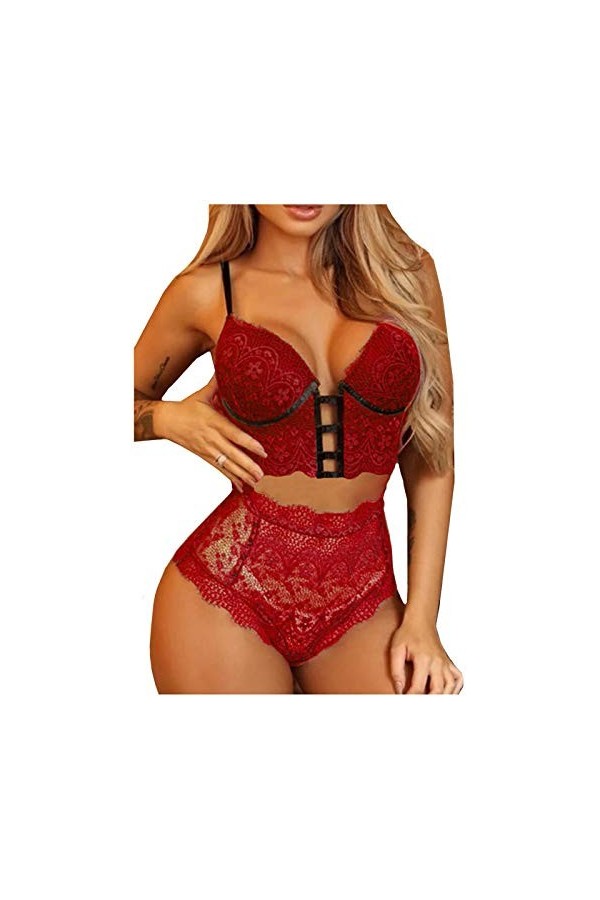 sous-Vetements Femme Erotique Ensemble Soutien Gorge et String Dentelle Lingerie Sexy Ensemble Ensemble Vêtements De Nuit Sex