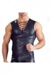 VOIV Sexy Hommes PU Cuir débardeurs sans Manches Fitness Musculation T-Shirts Latex fête Club vêtements de Nuit Singlet