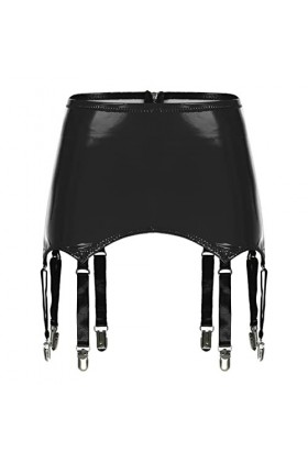 Agoky Femmes Porte-jarretelles en Cuir Verni Jarretelle Jupe Taille Haute Cuisse Lingerie Jarretière avec Boucles en Métal Po