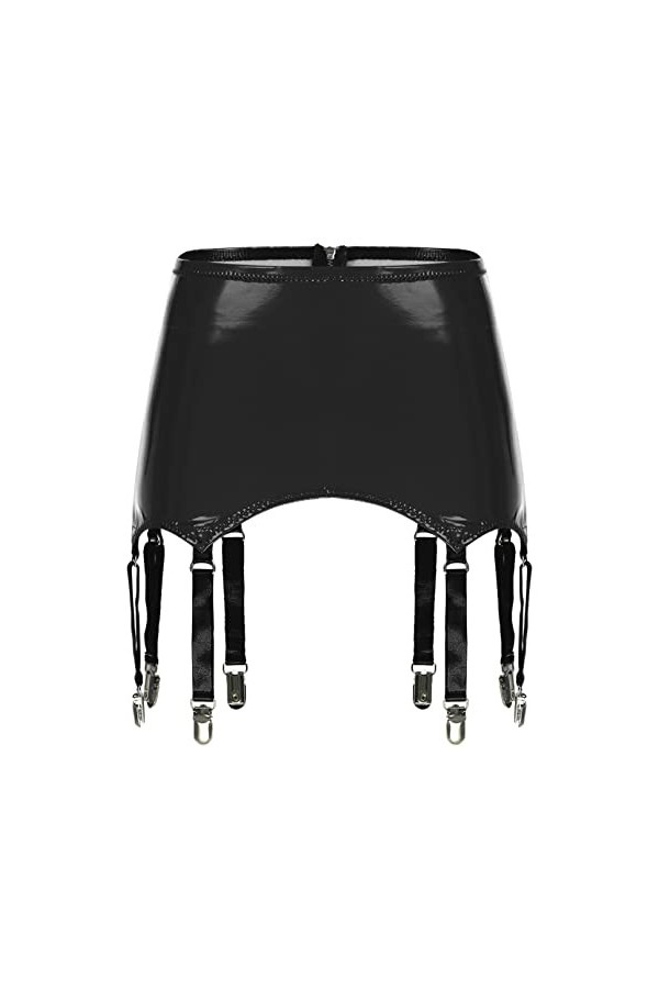 Agoky Femmes Porte-jarretelles en Cuir Verni Jarretelle Jupe Taille Haute Cuisse Lingerie Jarretière avec Boucles en Métal Po