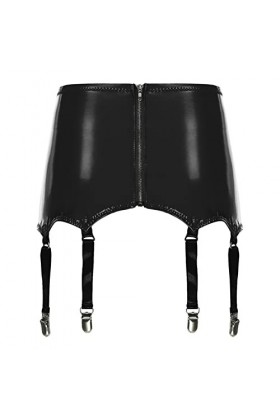 Agoky Femmes Porte-jarretelles en Cuir Verni Jarretelle Jupe Taille Haute Cuisse Lingerie Jarretière avec Boucles en Métal Po