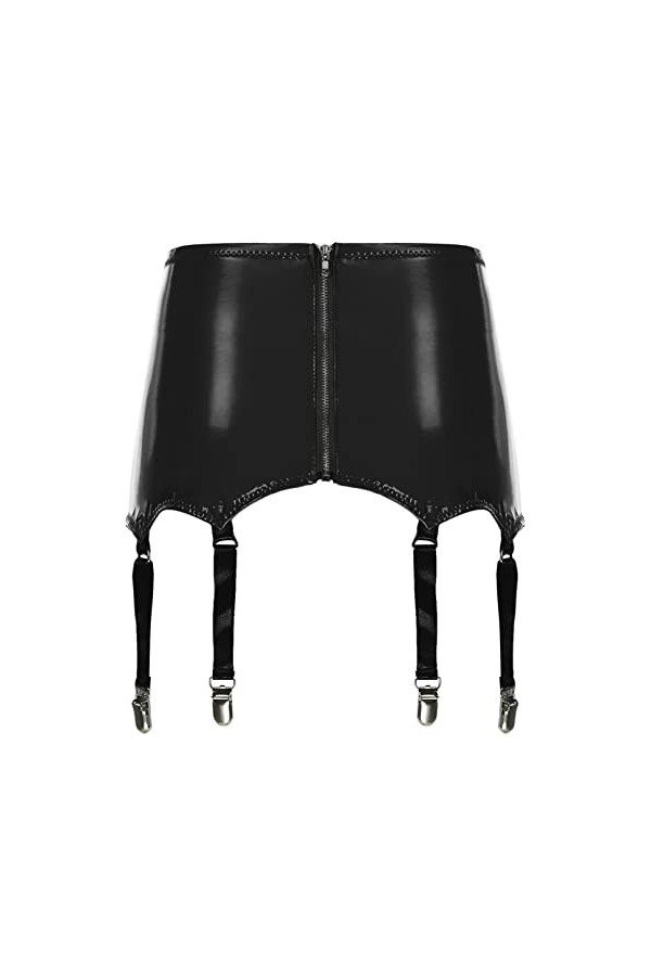 Agoky Femmes Porte-jarretelles en Cuir Verni Jarretelle Jupe Taille Haute Cuisse Lingerie Jarretière avec Boucles en Métal Po