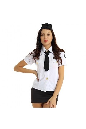 YOOJIA Femme Costume Hôtesse de lAir Sexy Costume de Flight Attendant Uniforme Sexy Déguisement Femme Chemise à Manches Cour