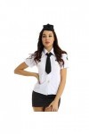 YOOJIA Femme Costume Hôtesse de lAir Sexy Costume de Flight Attendant Uniforme Sexy Déguisement Femme Chemise à Manches Cour