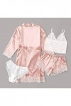 Pyjama 4 pièces pour femme - Couleur unie - Sexy - Col rond - Chemise de nuit pour la Saint-Valentin - Robe de nuit - T-shirt
