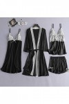 Luckywaqng Lot de 4 robes de nuit en satin et dentelle pour femme - Robe de nuit - Sous-vêtements - Costumes sexy, Noir , M