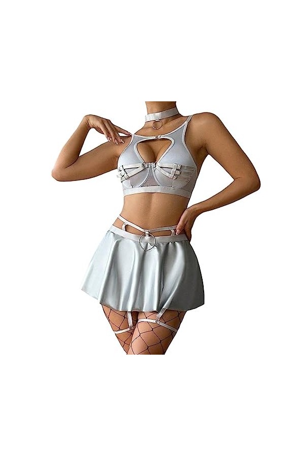 Dentelle drôle pour Femmes Dentelle Sexy Soutien-Gorge Noir Ensemble de sous-vêtements en Cuir Solide Tablier Sexy sous-vêtem