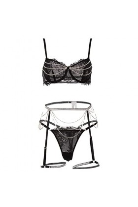 liaddkv Costume de cosplay sexy pour femme - Ensemble de lingerie en dentelle - Avec bretelles et culotte - Corset extrême à 