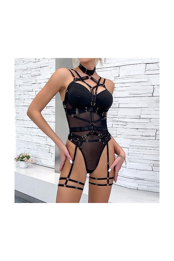 liaddkv Lingerie 1 pièce Bodysuit Boudoir Tenues Sexy Clubwear Teddy Body avec anneau de jambe Femme Lingerie Sous-vêtements 