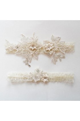 ENUDKON Jarretière de Mariage en Dentelle, Jarretelles à Fleurs en Strass for Femmes, Accessoires de Jambe de mariée, Anneau 