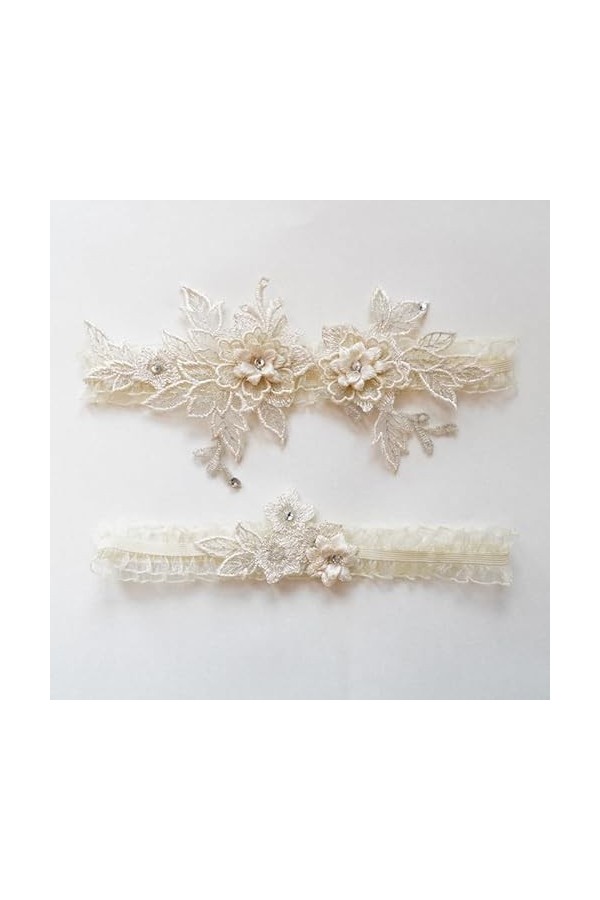 ENUDKON Jarretière de Mariage en Dentelle, Jarretelles à Fleurs en Strass for Femmes, Accessoires de Jambe de mariée, Anneau 