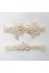 ENUDKON Jarretière de Mariage en Dentelle, Jarretelles à Fleurs en Strass for Femmes, Accessoires de Jambe de mariée, Anneau 